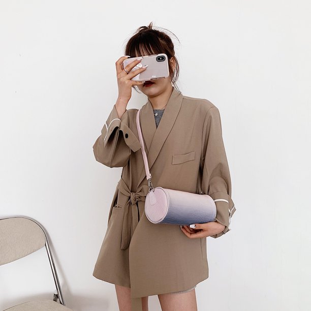 Bolsa Bolso de hombro cilíndrico con patrón de cocodrilo degradado de PU para mujer retro (púrpura) JShteea Para Estrenar