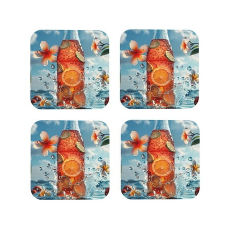 

Tideii Refreshing Citrus Splash for Leather Coasters 4 Pieces Anti-fouling and Anti-scalding Decorative Coasters Suitable for Restaurants Kitchens Coffee Shops-Square