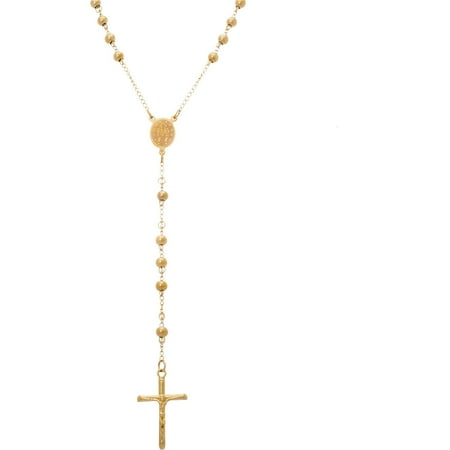 - Men's Stainless Steel Rosary with 6mm Gold Plated Beads and Crucifix, 18