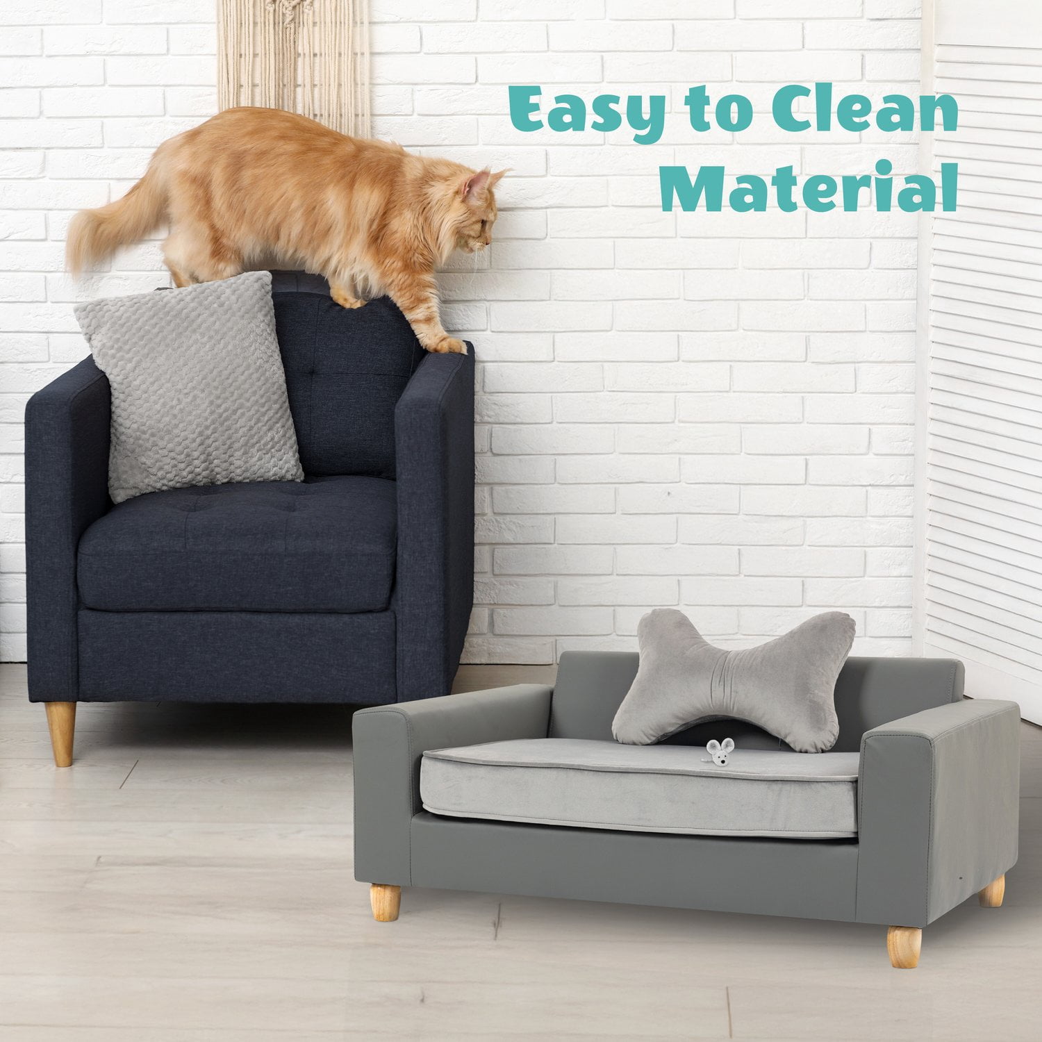 Critter Sitters 43-in Faux Leather Durable Washable Pet Bed for Large Cats & Dogs in Dark Grey, CSPETBED12-DKGRY
