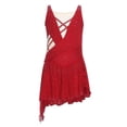 thumbnail image 3 of SiiRoh Girls Lyrical Dance Dress Sleeveless Rhinestones Ballet Leotard Figure Skating Asymmetrical Skirt Burgundy 6, 3 of 7