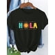 thumbnail image 1 of Girl'S Casual Spanish Festival Letter Print T-Shirt - "Hola"; Colorful Applique Design, Short Sleeve, Round Neck, Lightweight; Breathable for Spring/Summer/Fall, 1 of 6