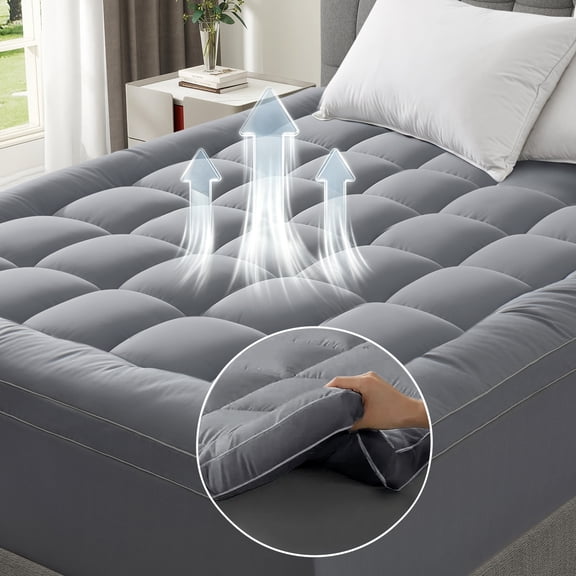 Cooling Extra Thick King Size Mattress Topper, Thick King Mattress Pad and Mattress Protector King for Back Pain, Grey Mattress Topper King with Deep Pocket Mattress Cover