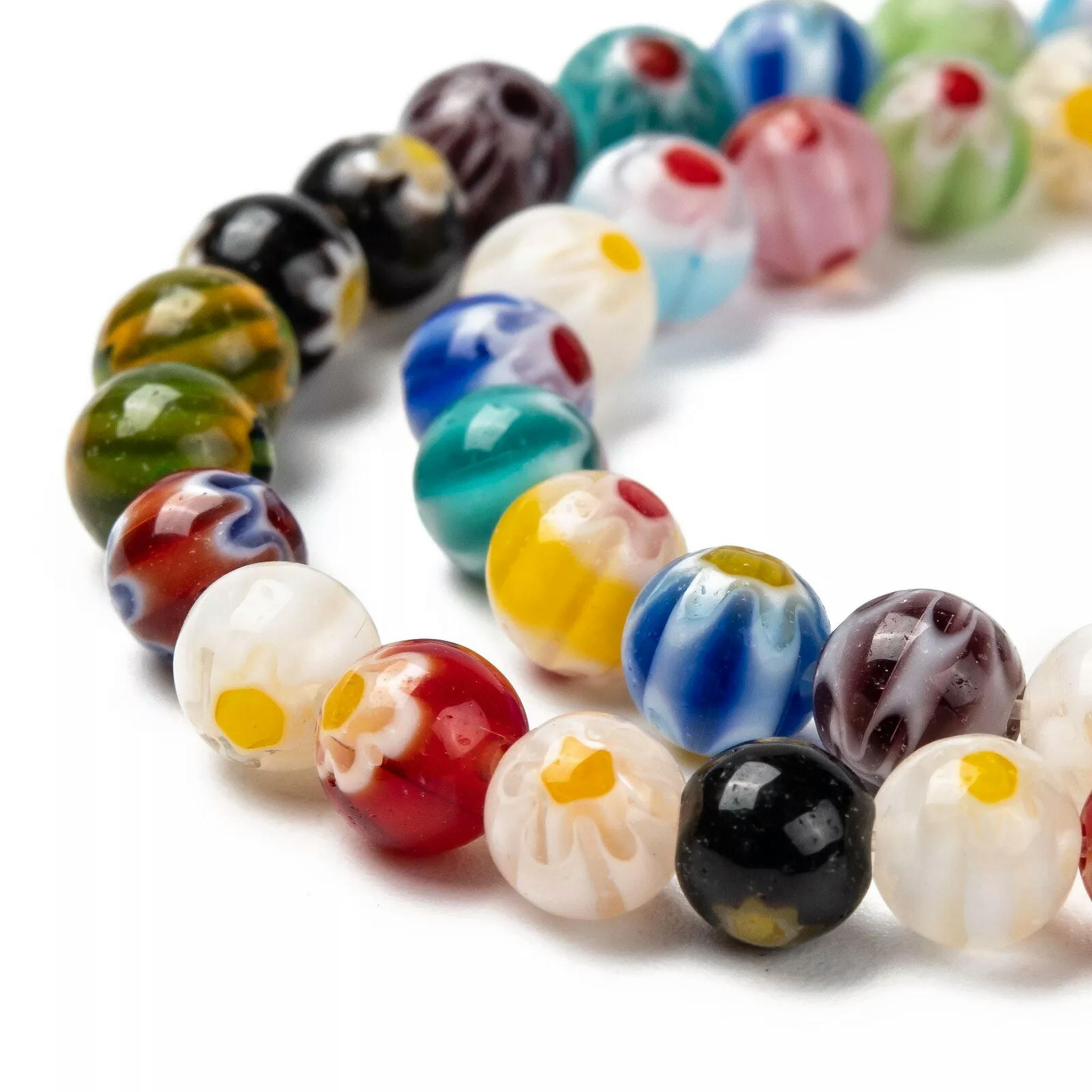 U8MO 10 Strd 6mm Round Handmade Millefiori Glass Beads Colorful Loose Spacer Crafting