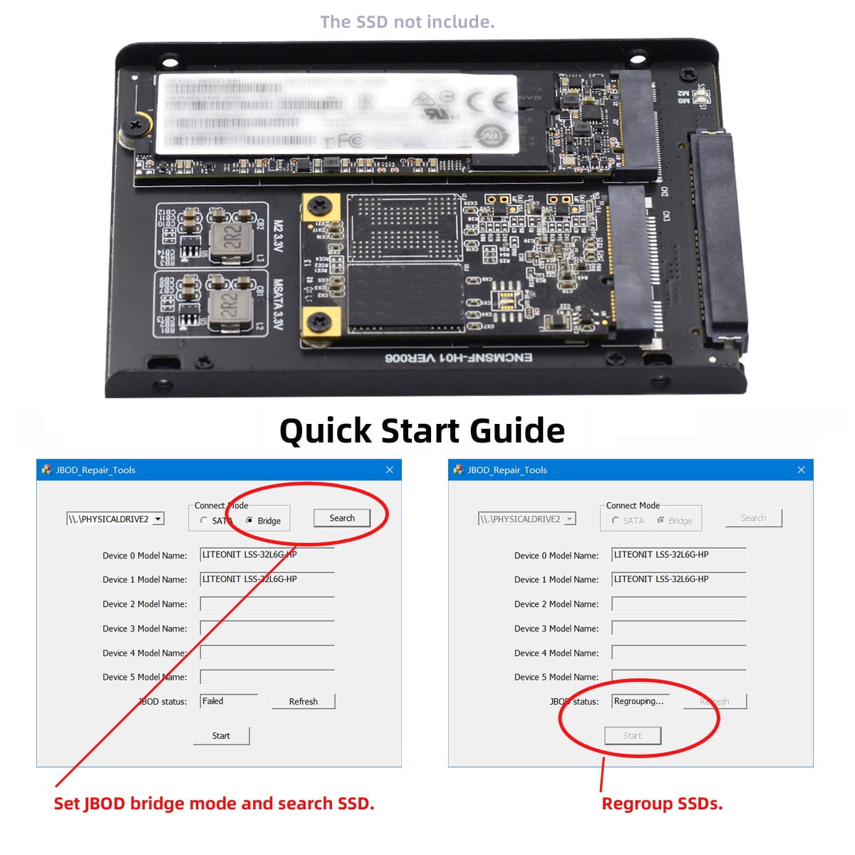 Chenyang Dual MSATA NGFF B+M SSD Card JBOD Raid0 Span Bridge to 2.5inch SATA Combo HDD Disk Drive Enclosure