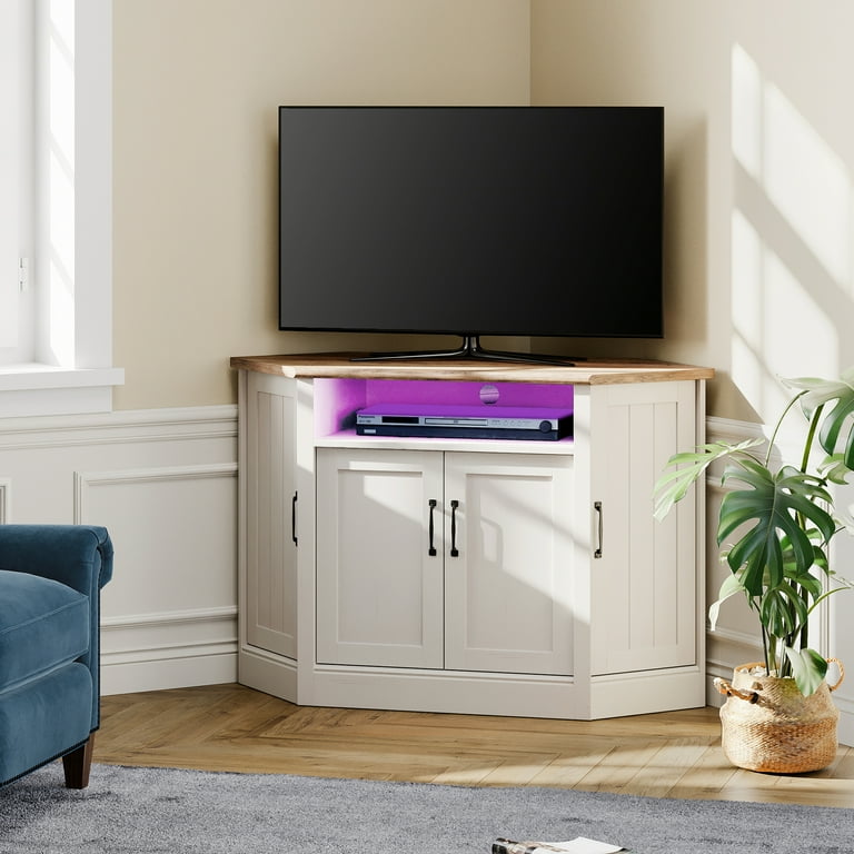 WAMPAT Corner TV Stand for TVs up to 55 with 16 Colors Adjustable Farmhouse Television Stand Corner Cabinet with Open Storage for Living Room Bedroom White Oak Walmart