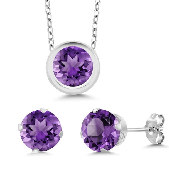 Gem Stone King Round Pendant and Earrings Jewelry Set for Women | 925 Sterling Silver | Round 6MM | Gemstone Birthstone | With 18 inch Silver Chain | Fine Jewelry Gifts for Her Mom Women Wife