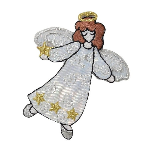 Angel - Shimmery - White Robe with Three Gold Stars - Christmas Holiday - Iron on Applique/Embroidered Patch
