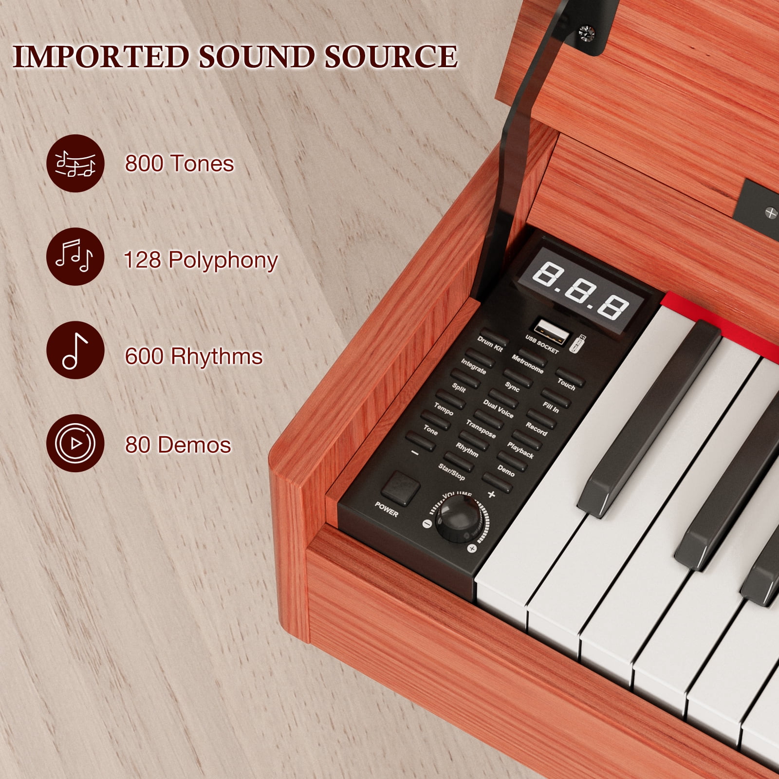 UMOMO 88 Weighted Key Digital Piano with Metal Stand, Beginner Keyboard Piano with Piano Bench, Full Size Heavy Hammer Weighted Action Electric Piano Keyboard with USB MIDI, Brown