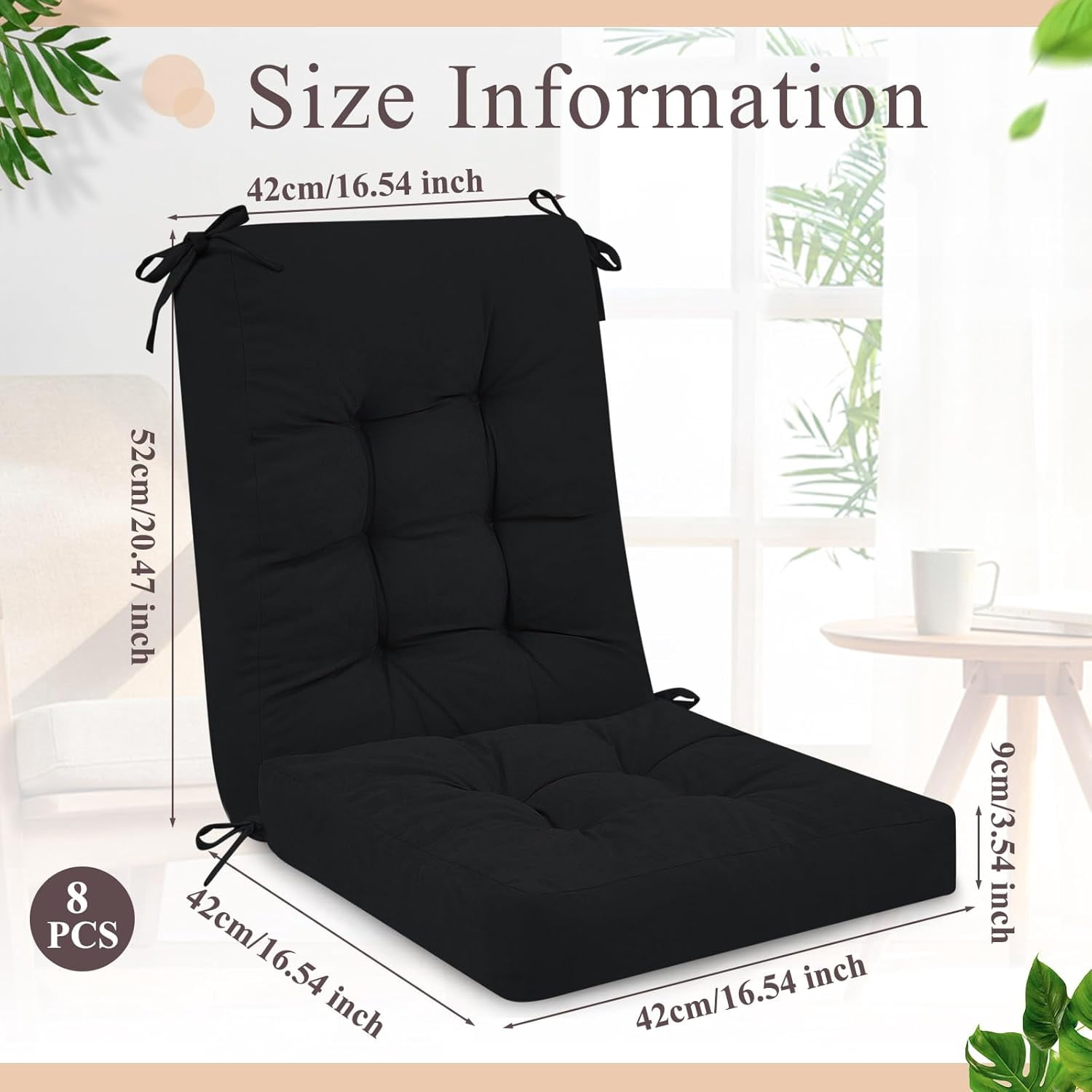 4 Sets Outdoor Patio Chair Cushions Seat High Back Tufted Pillow Replacement Rocking Chair Cushions Pads for Patio Summer Seasonal Indoor Home Office(Black)