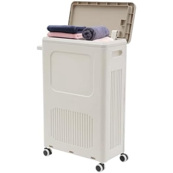 Dirty Laundry Basket, 48L Laundry Hamper with Lid and Wheels Rolling Laundry Basket Compact Size for Narrow Space Rolling Laundry Cart for Easy Transport to Laundry Room$$Home Decor, Kitchen, & Other