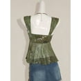 thumbnail image 2 of Olive Green Floral Paisley Print Tie-Front Peplum Mesh Hem Tank Top For Women, 2 of 8