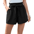 thumbnail image 2 of Women Casual Shorts Bowknot Tie Waist Summer Shorts with Pockets Black S, 2 of 7
