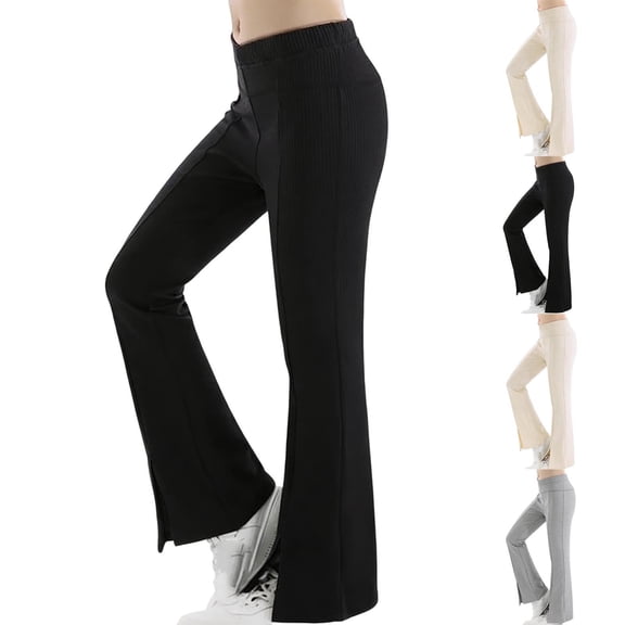 Miluxas Girls Flare Leggings - Seamless Yoga Pants with Cross High Waist, Bootcut Bell Bottoms for Girls White 12-13Years