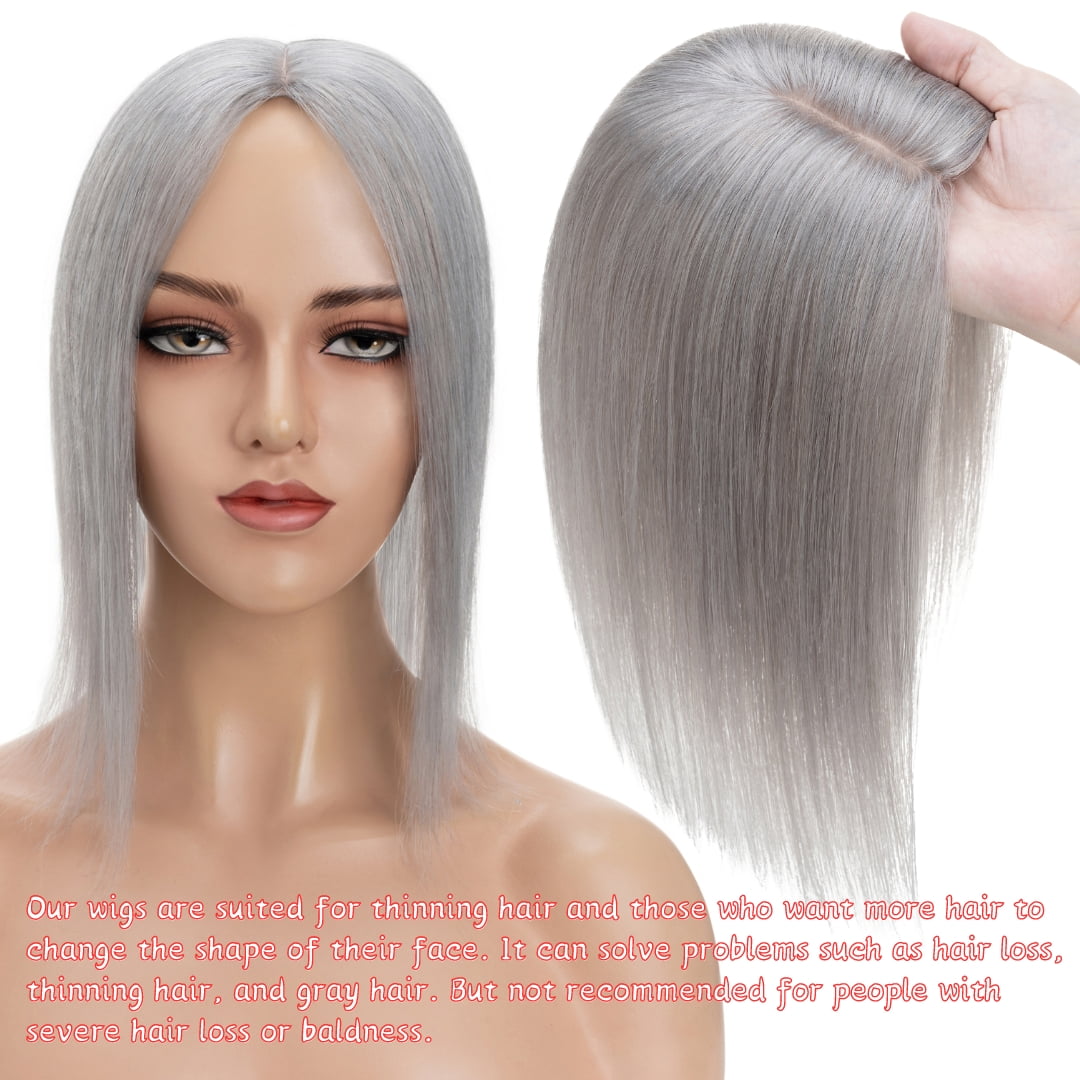 Clip In Hair Extensions 100% Remy Real Human Hair Piece Top Piece Toupee Woman's Topper For Thin Hair Hairpiece For Hair Loss Cover Russian Hair 6-18 inch Grey