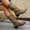thumbnail image 4 of Chenyee Slouchy Cowboy Boots for Women Wide Calf Embroidery Suede Mid Calf Western Riding Booties, 4 of 7