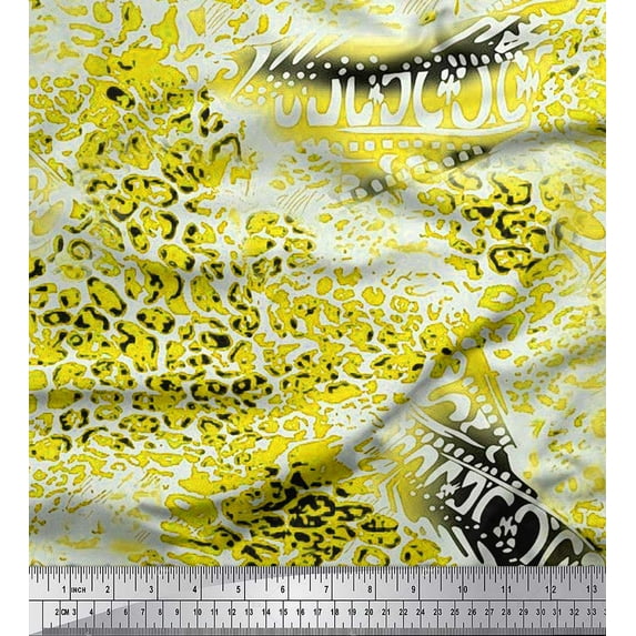 Soimoi Yellow Moss Georgette Fabric Leopard Animal Skin Print Fabric by Yard 42 Inch Wide