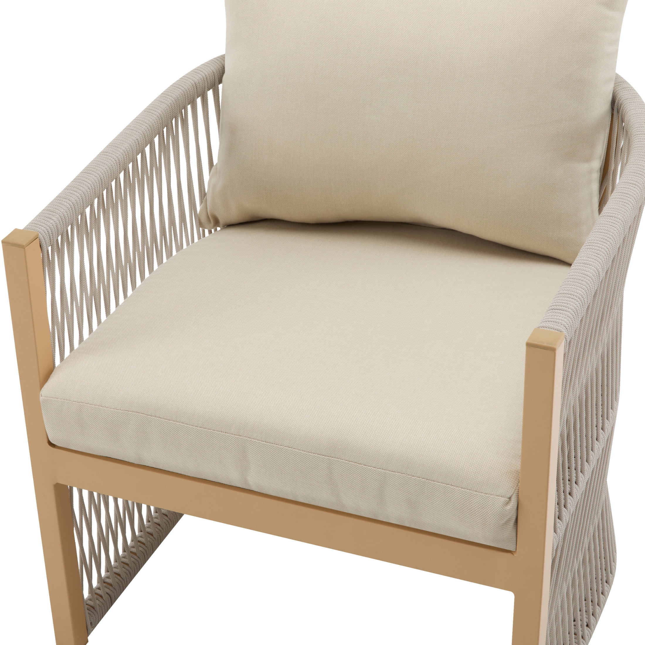 Knox Modern Outdoor Patio Rope-Weave Lounge Chair, Club Chair with Curved Frame, Aluminum Base, and Cushions, Beige
