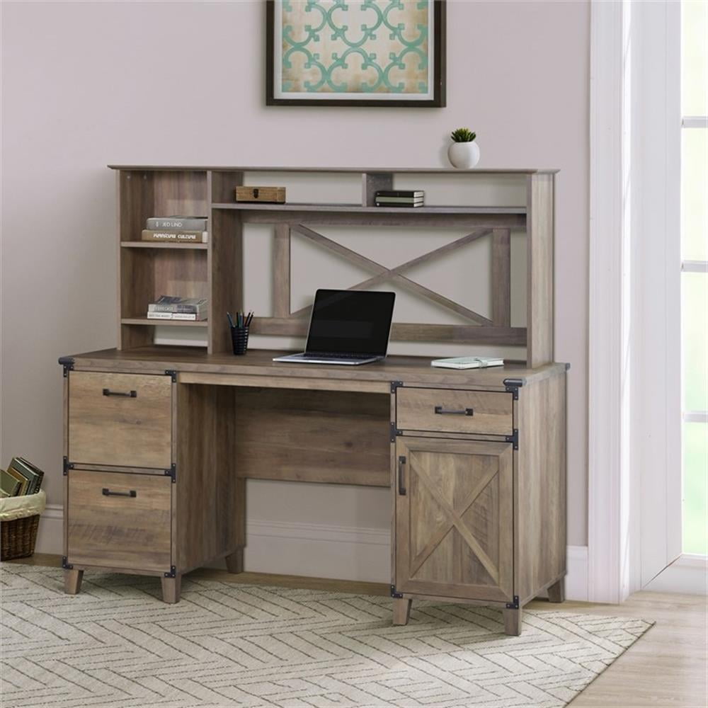 Pemberley Row Engineered Wood Rustic Oak Executive Desk Rectangular Scratch Resistant 59.4"
