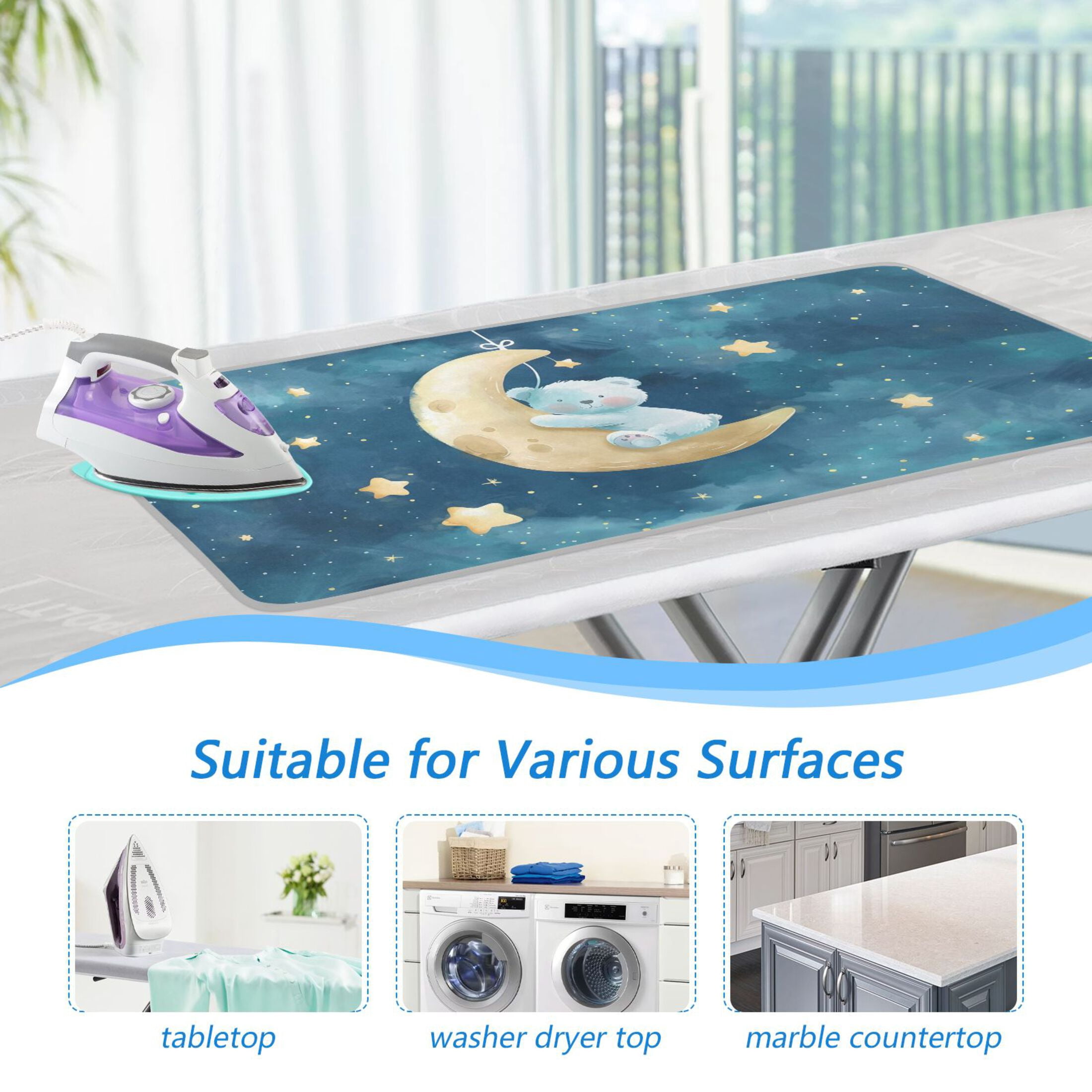 Bear Hug The Moon Stars Ironing Mat Blanket Portable Travel Ironing Pad Heat Resistant Pad 47.2" x 27.6”