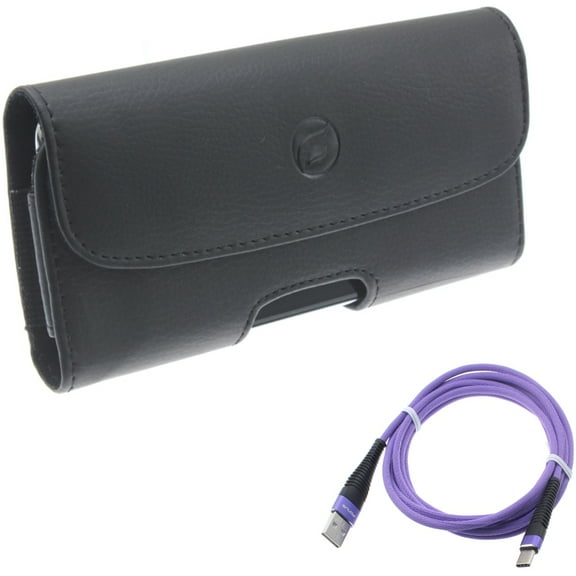 Case Belt Clip w 6ft USB Cable for Samsung Galaxy S20 - Leather Holster Cover Pouch Loops, Purple Type-C Charger Cord Power Wire K7D fits Samsung Galaxy S20