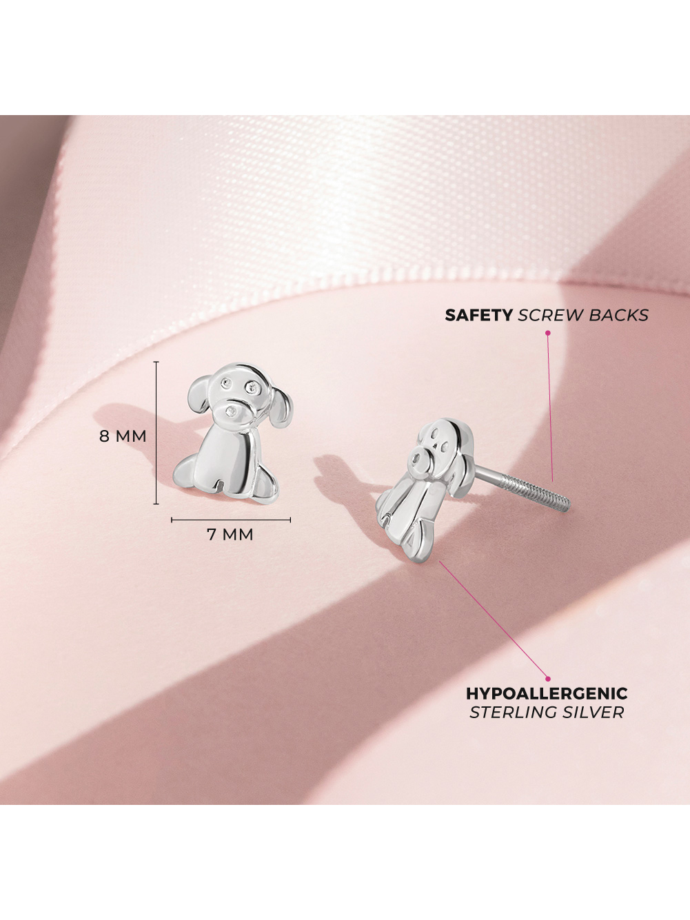 Puppy Dog Pal Kids / Children's / Girls Earrings Screw Back - Sterling Silver