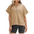 thumbnail image 2 of UYISJ Womens Short Sleeve Tops Oversized Half Zip V Neck Hoodies T Shirts Casual Sweatshirts Solid Color Loose Fit Blouse with Pockets, 2 of 7