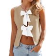 thumbnail image 2 of Sleeveless Women Bow Tie Casual Knit Sweater Tank Tops Crop Vest, 2 of 6
