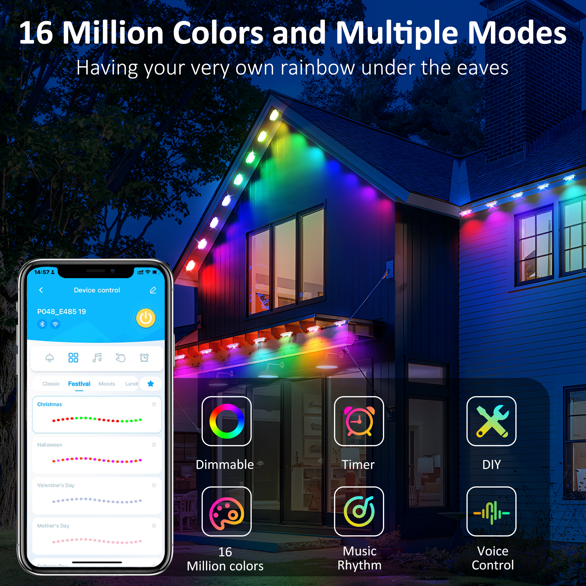 DAYBETTER 50-Foot Permanent Outdoor Eaves Lights with 36 LEDs photo 5