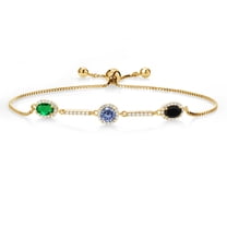 Gem Stone King 18K Yellow Gold Plated Silver Bracelet Nano Emerald Persian Blue Moissanite (1.30 Cttw)