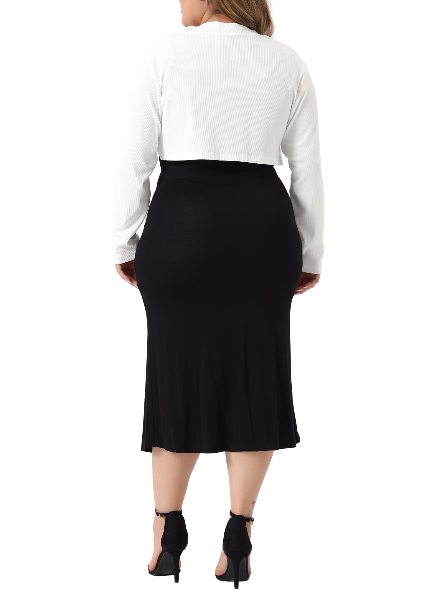 DARING DIVA Plus Size Long Sleeve Open Front Cropped Cardigans Shrugs 4X White
