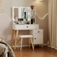 thumbnail image 2 of Vastcury Vanity Desk with Hollywood LED Mirror, Light Adjustable Brightness, Wooden Vanity Set with Storage for Bedroom, White, 2 of 6