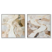 Caramel Bark Set Canvas Set of 2 Earth Tone Abstract by Art Remedy, White Frame, 20 x 20