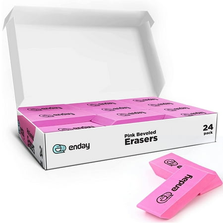 Enday Pencil Erasers Bulk Drawing Rubber Eraser Beveled Large Pink 24 Count