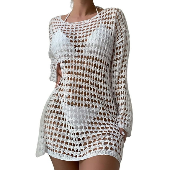 Cathalem Beach Vacation Clothes for Women Beach Swimwear Crochet Cover up (White,One Size)