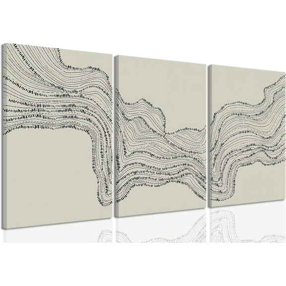 Neutral Abstract Modern Canvas Wall Art Black White Wave Line Wall Decor Large Minimalist Geometric Art Posters Print for Living Room Bedroom Office (only canvas)