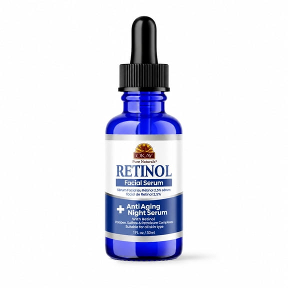 OKAY Retinol Facial Serum 1 oz – Night Serum for Fine Lines & Wrinkles, Firming & Smoothing, Hydrating Lightweight Formula, Paraben Free