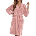 thumbnail image 3 of Womens Long Plush Robe Cozy Soft Bathrobe Shawl Collar Spa Style House Coat, 3 of 7