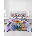 thumbnail image 2 of Quilts Queen Size Bedding Set, Pink Purple Hummingbird Reversible Summer Quilt 3 Pieces, Spring Oil Painting Sunflowers Lightweight Bedspreads Coverlets with 2 Pillow Shams for All Seasons, 2 of 5
