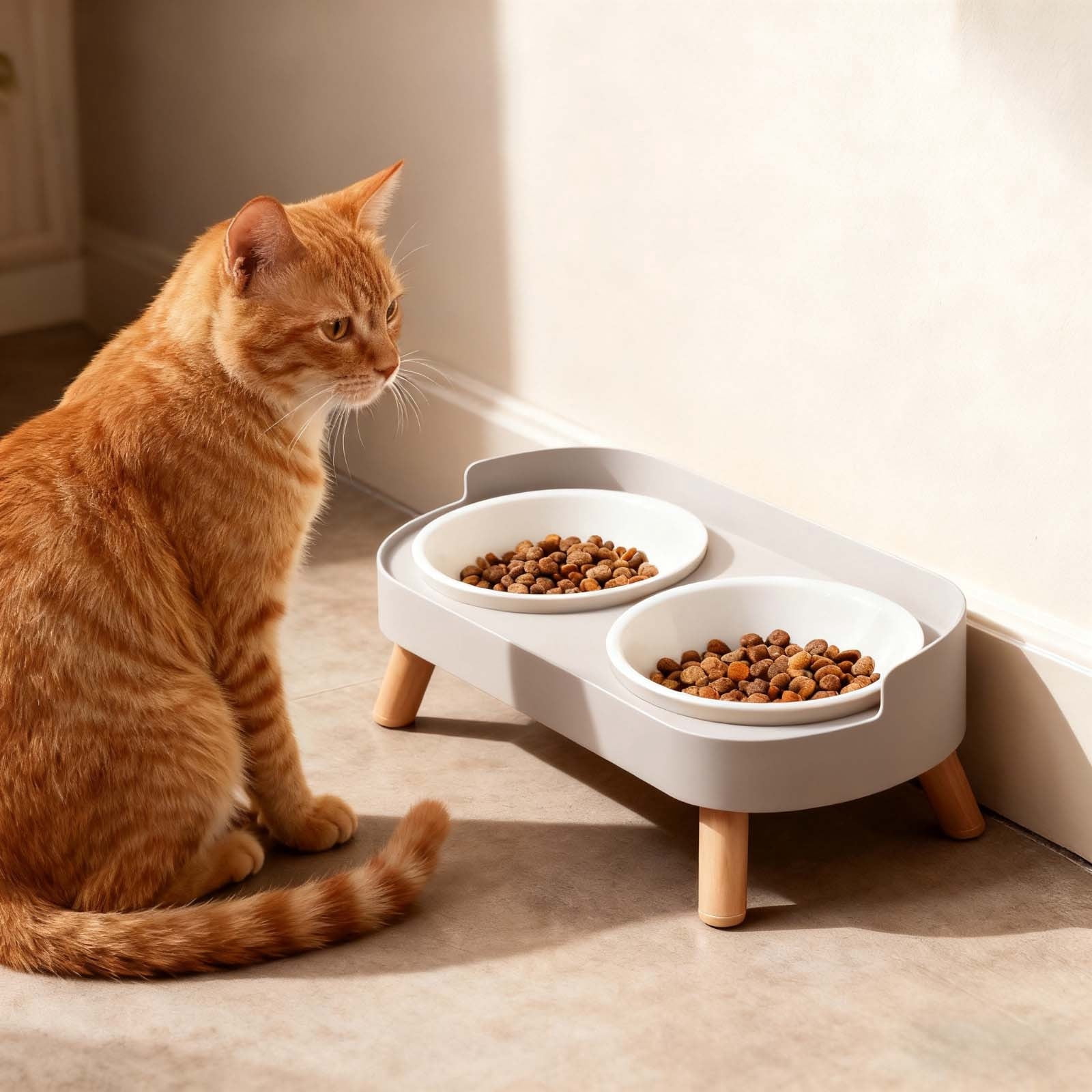 Elevated Ceramic Cat Dog Food Water Bowls Set AntiâVomiting Slow Feeder Raised Feeding Station Nonâ Base Pet Feeder Bowls for Small Medium Large Indoor Cats Dogs White