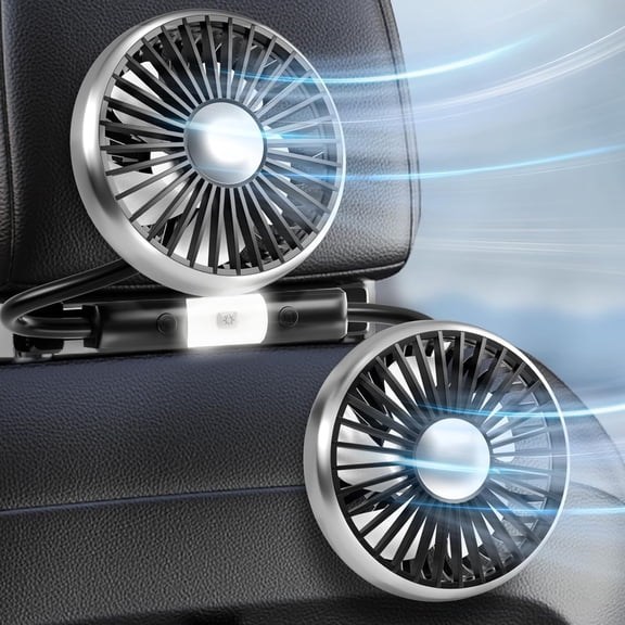 HEEYCEM Car Fan for Backseat Kids, 2025 Upgraded Dual-Head Car Seat Fans with LED Lights, 3-Speed and 360° Rotatable USB Powered for SUV, RV, Truck, Vehicles
