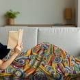 thumbnail image 3 of Psychedelic Soft Flannel Fleece Throw Blanket, Funky and Hippie Composition with Abstract Folkloric Elements, Cozy Plush for Indoor and Outdoor Use, 60" x 80", Multicolor, by Ambesonne, 3 of 5