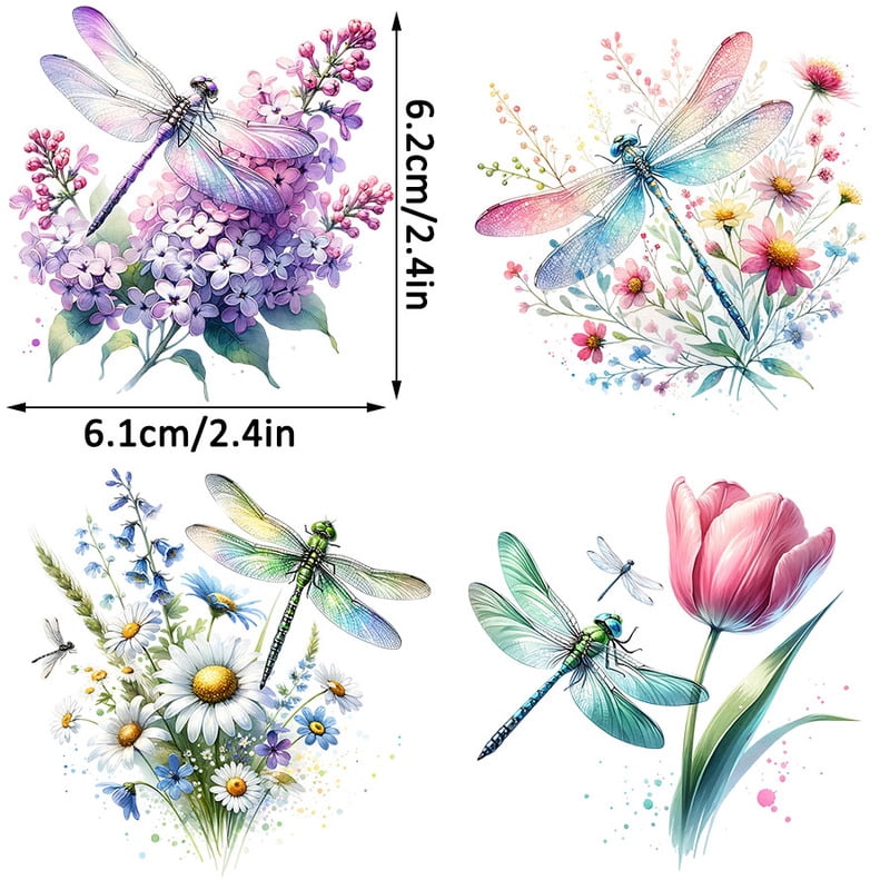 12pcs Floral Dragonfly UV DTF Cup Wrap Transfer Sticker Glass Coffee Mugs Greeting Card Decal School Handmade Crafts Party Decor