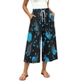 thumbnail image 4 of ZToonmas Women's Print Drawstring Waist Culottes Loose Wide Leg Cropped Pants with Pockets for Summer Casual Wear, 4 of 7