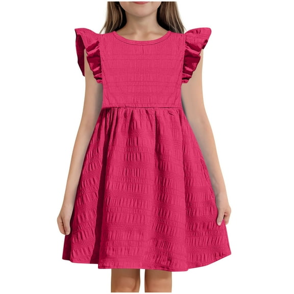 Mgmyaa Teen Girls Dresses Kids Crew Neck Layer Ruffle Sleeve Dress Size 6-15 Years