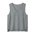 thumbnail image 3 of Womens Cotton Linen Tank Tops V Neck Casual Cami Sleeveless Blouses Basic Shirt Gauze Linen Shirts Gray M, 3 of 7