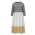 thumbnail image 4 of Birdeem Robe Décontractée à Manches Longues pour Femmes, Col Rond, Coton et Lin, Couture Contrastée, Printemps et Été, 4 of 10
