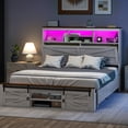 thumbnail image 2 of Uforic Farmhouse Queen Size Bed Frame with Storage Bookcase Headboard, LED Platform Bed with Charging Station, Noise-Free, White, 2 of 6