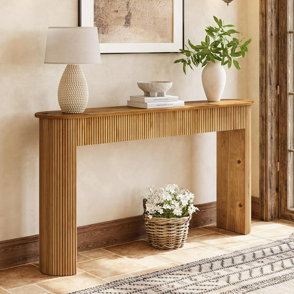 63" Long Solid Wood Entryway Table, Retro Console Table