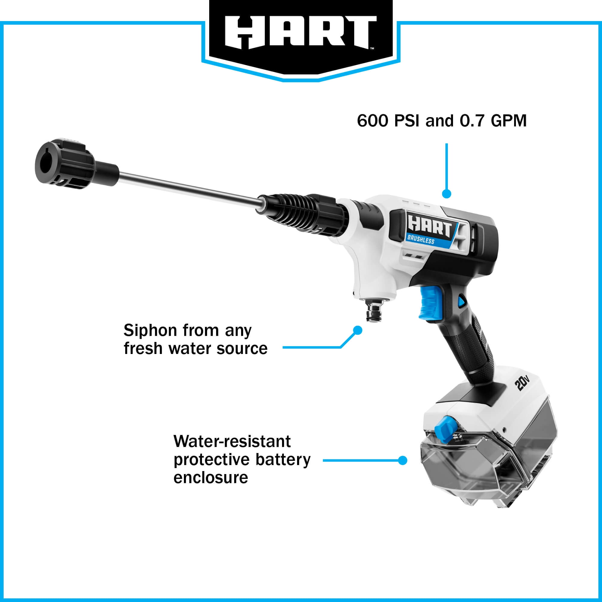HART 600PSI at 0.7GPM 20V Brushless Power Cleaner - Walmart